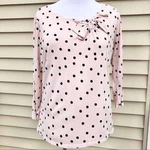 Baby Pink Polka Dot Bow Collar Long Sleeve Tee